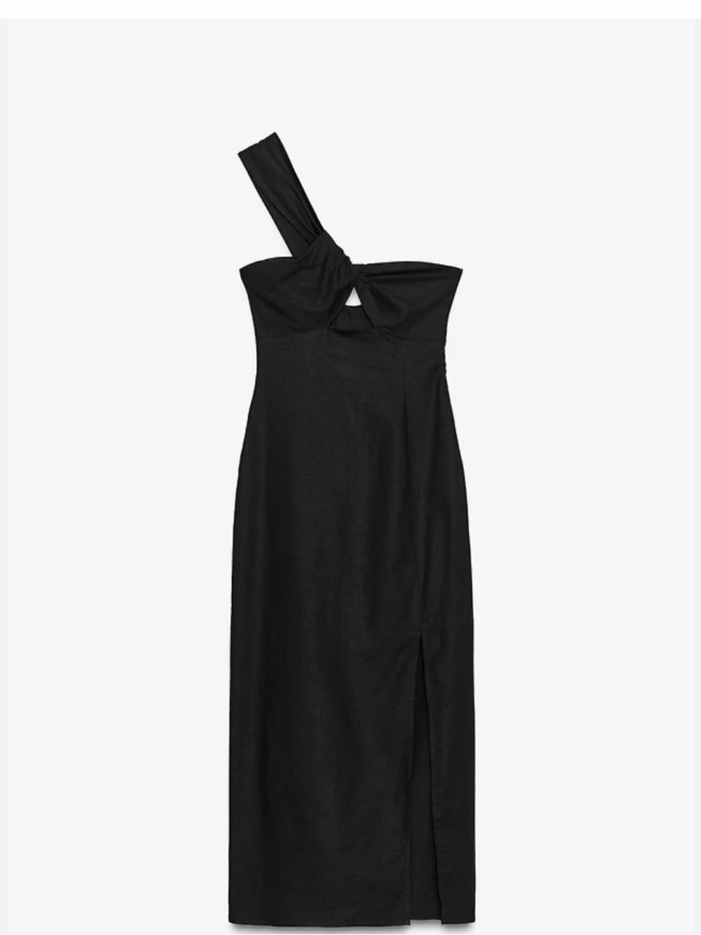 Zara NWT Black One-Shoulder Bow Midi Dress – Size XL - Picture 2 of 5